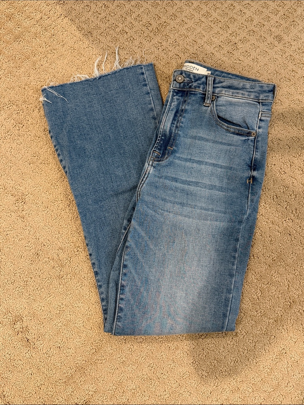 Light Blue High-Rise Flare Jeans with Raw Hem